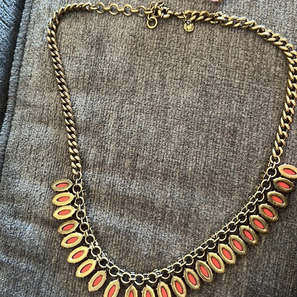 burnished gold tone salmon pink statement necklace J. Crew signed jewelry boho - Picture 3 of 3